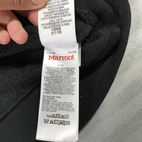 Marmot Hoodie Mens Small Black Pullover Sweatshirt Spell Out Kangaroo Pocket - Picture 4 of 6